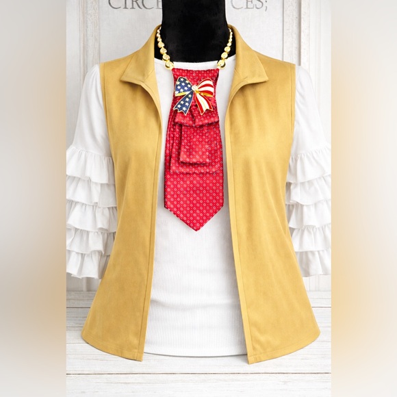 Robert Talbott Jewelry - Robert Talbott Necktie Necklace Jeweled Flag Brooch & Gold Beads 4th of July